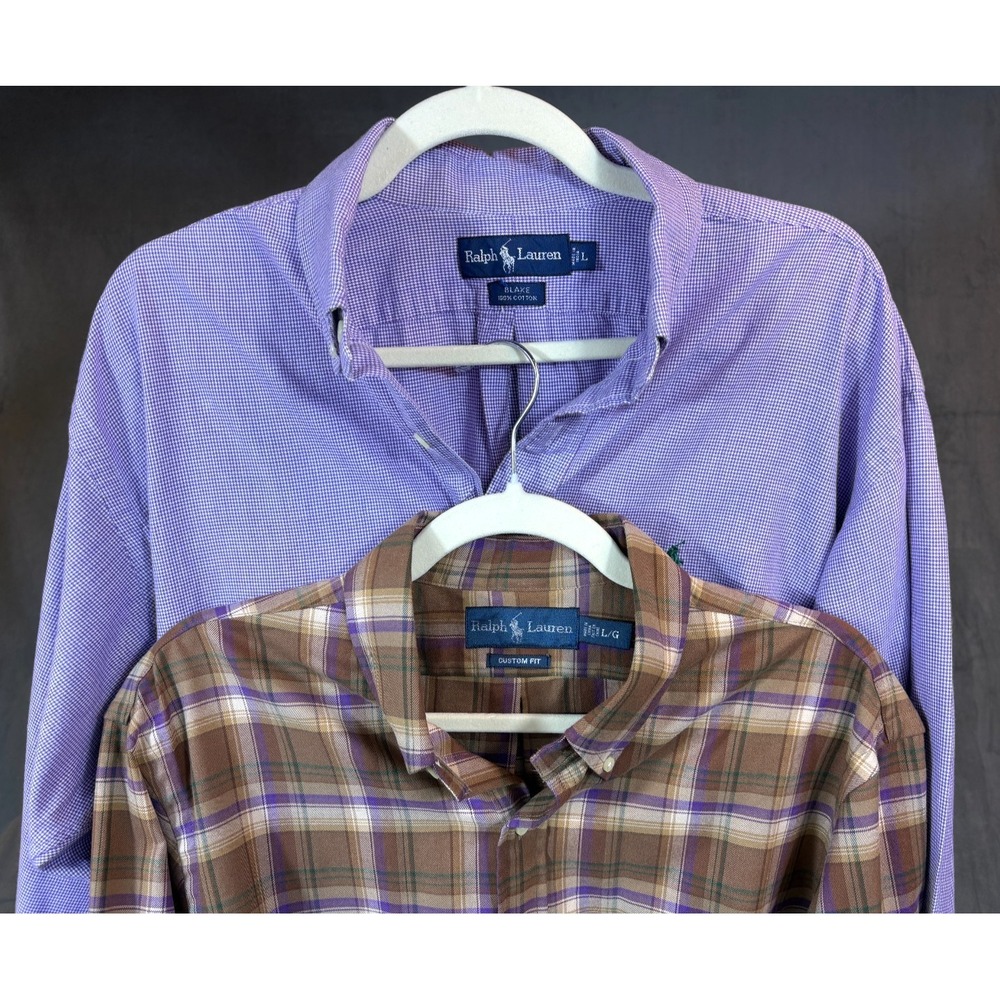RALPH LAUREN Mens Shirts Button Down BLAKE, CUSTOM Brown Plaid Purple Check X2 L